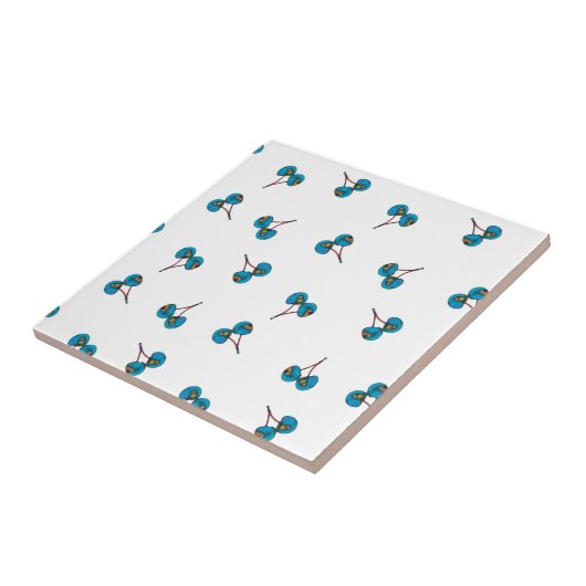 Blue Cherry Pattern Tegeltje (Zijkant)