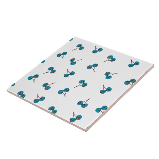 Blue Cherry Pattern Tegeltje (Zijkant)