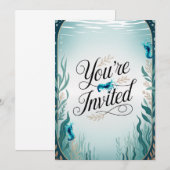 Blue Cherry Shrimp Wedding Party Uitnodiging (Voorkant / Achterkant)