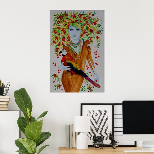 Blue Cherry Tree Woman Poster (Thuiskantoor)