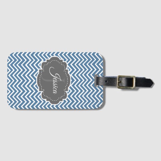 Blue Chevron Aangepast Bagagelabel (Voorkant (horizontaal))