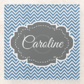 Blue Chevron Aangepast Onderzetter van glas Glazen Onderzetter (Voorkant)