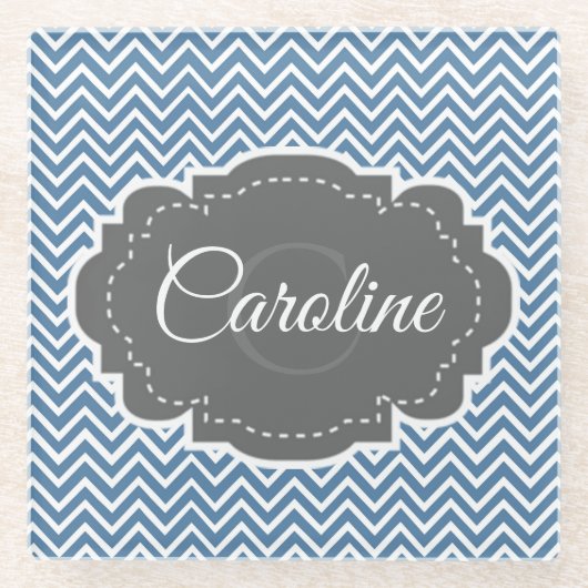 Blue Chevron Aangepast Onderzetter van glas Glazen Onderzetter (Voorkant)