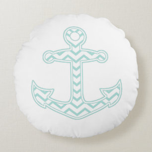 Blue Chevron Anchor Nautical Rond Kussen