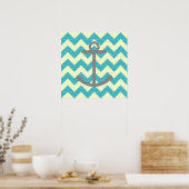 Blue Chevron Anchor Poster (Keuken)
