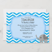 Blue Chevron and Elephant Baby shower Invitation Kaart (Voorkant)