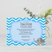 Blue Chevron and Elephant Baby shower Invitation Kaart (Staand voorkant)