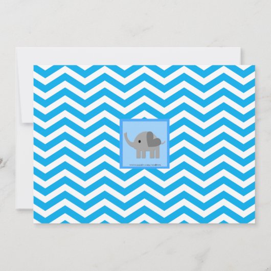 Blue Chevron and Elephant Baby shower Invitation Kaart (Achterkant)