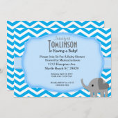 Blue Chevron and Elephant Baby shower Invitation Kaart (Voorkant / Achterkant)