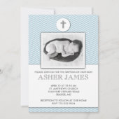 Blue Chevron Baby Baptism Christening Uitnodiging (Voorkant)