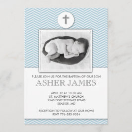 Blue Chevron Baby Baptism Christening Uitnodiging