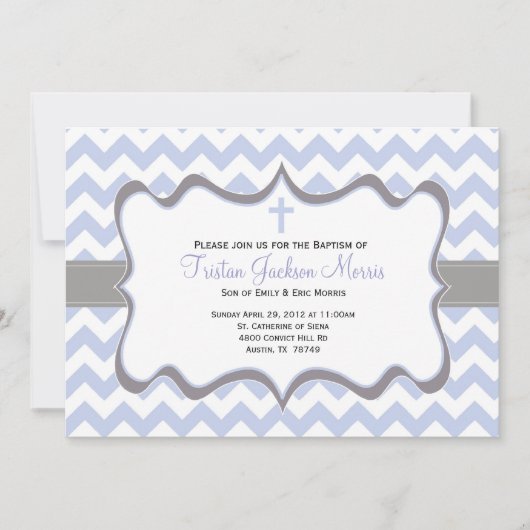 Blue Chevron Baptism Invitation Kaart (Voorkant)