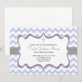 Blue Chevron Baptism Invitation Kaart (Voorkant / Achterkant)