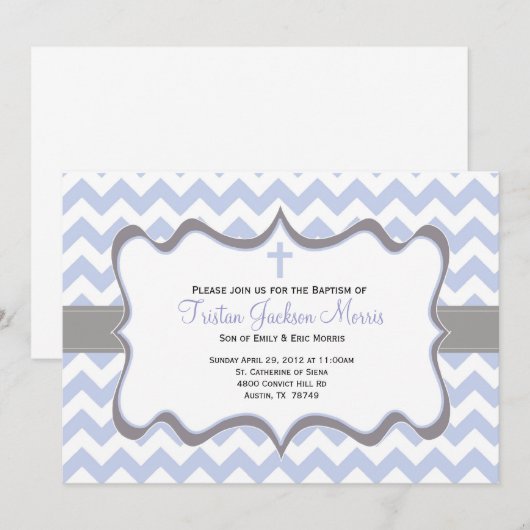 Blue Chevron Baptism Invitation Kaart (Voorkant / Achterkant)
