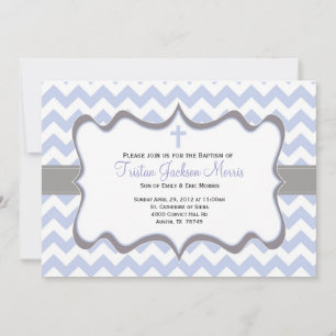 Blue Chevron Baptism Invitation Kaart