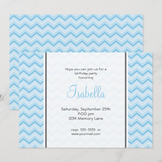 Blue Chevron Birthday Uitnodiging (Voorkant / Achterkant)