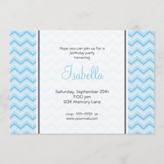 Blue Chevron Birthday Uitnodiging