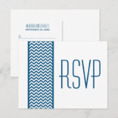 Blue Chevron Border RSVP Briefkaart (Voorkant / Achterkant)