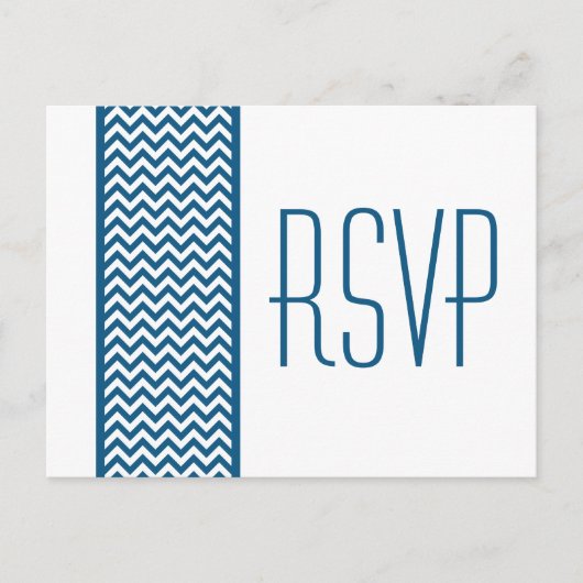 Blue Chevron Border RSVP Briefkaart (Voorkant)