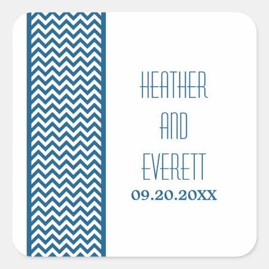 Blue Chevron Border Wedding Stickers (Voorkant)
