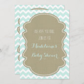 Blue Chevron Burlap Baby Shower Uitnodigingen (Voorkant / Achterkant)