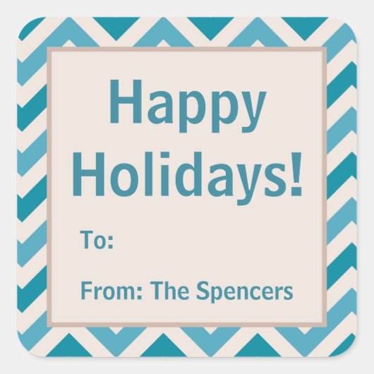 Blue Chevron Christmas Holiday Gift Label Stickers (Voorkant)