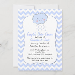 Blue Chevron Couple's Baby shower Invitation Kaart