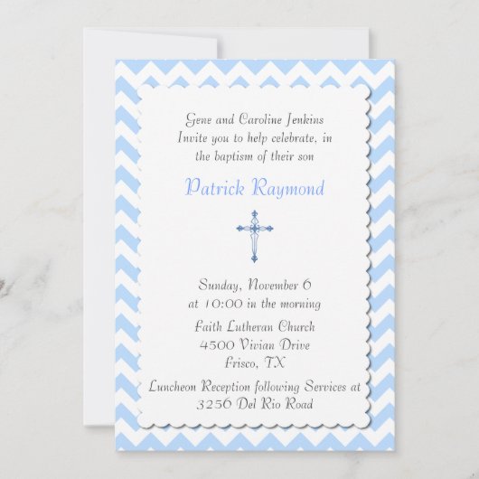 Blue Chevron Custom Baptism Invitation Kaart (Voorkant)