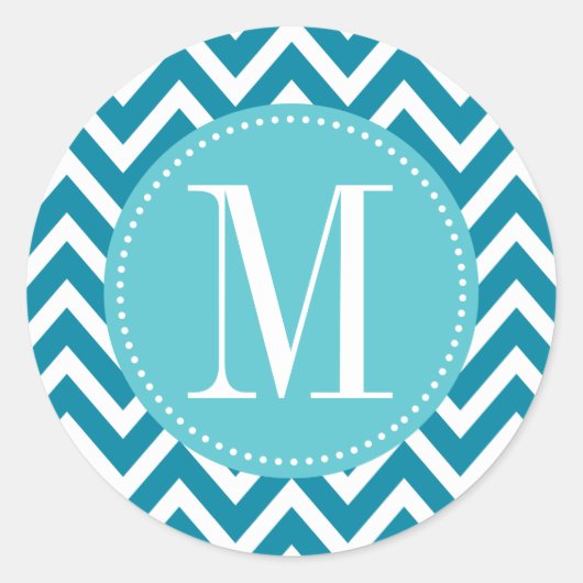Blue Chevron Custom Monogram Ronde Sticker (Voorkant)