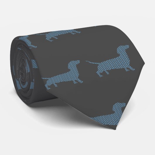 Blue Chevron Dachshund Stropdas (Opgerold)