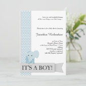 Blue Chevron Elephant Baby shower Kaart (Staand voorkant)