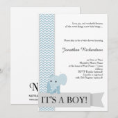 Blue Chevron Elephant Baby shower Kaart (Voorkant / Achterkant)