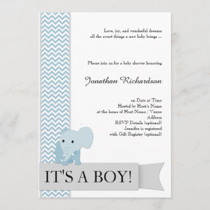 Blue Chevron Elephant Baby shower Kaart