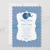 Blue Chevron Elephant Baby shower Kaart (Voorkant)
