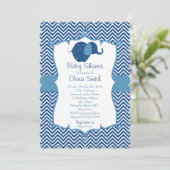 Blue Chevron Elephant Baby shower Kaart (Staand voorkant)