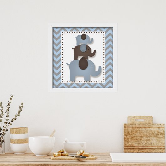 Blue Chevron Elephant Nursery Wall Art Poster (Keuken)