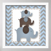 Blue Chevron Elephant Nursery Wall Art Poster (Voorkant)
