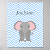 Blue Chevron Elephant Personalized Nursery Decor Poster (Voorkant)
