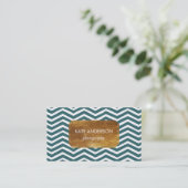 Blue Chevron en Faux Gold Foil Visitekaartje (Staand voorkant)