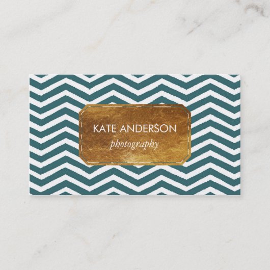 Blue Chevron en Faux Gold Foil Visitekaartje (Voorkant)