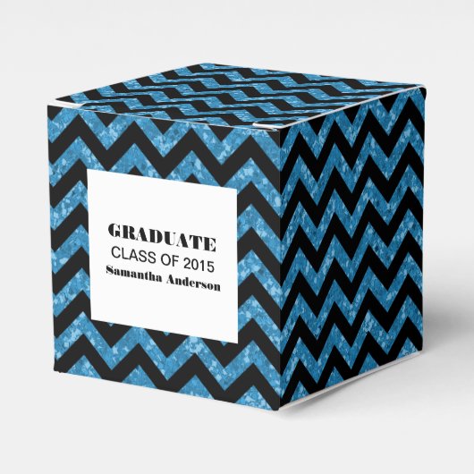 Blue Chevron Glitter Afstuderen Favor Boxes Bedankdoosjes (Voorkant Zijde)