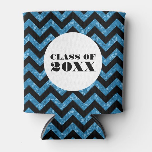 Blue Chevron Glitter Afstuderen Koelbox Blikjeskoeler (Voorkant)
