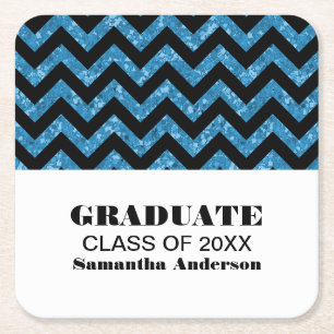 Blue Chevron Glitter Afstuderen Onderzetters