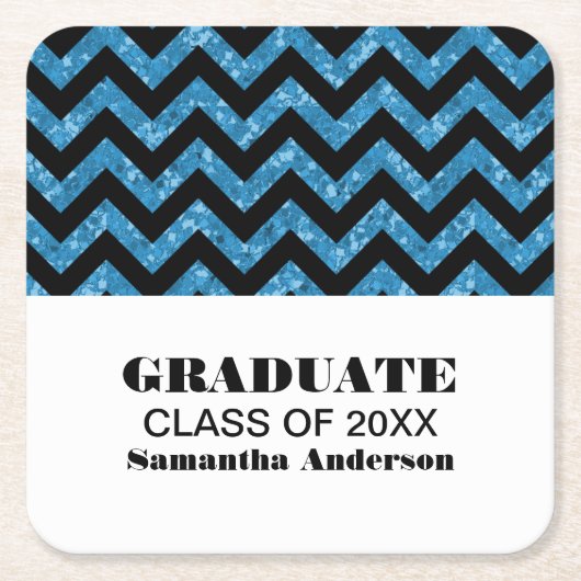 Blue Chevron Glitter Afstuderen Onderzetters (Voorkant)