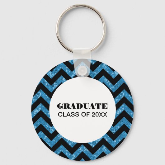 Blue Chevron Glitter Afstuderen Sleutelhanger (Voorkant)