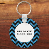 Blue Chevron Glitter Afstuderen Sleutelhanger (Voorkant)