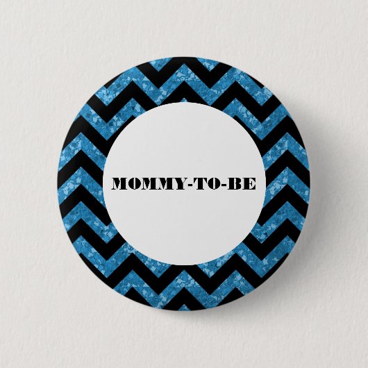 Blue Chevron Glitter Baby shower Button (Voorkant)