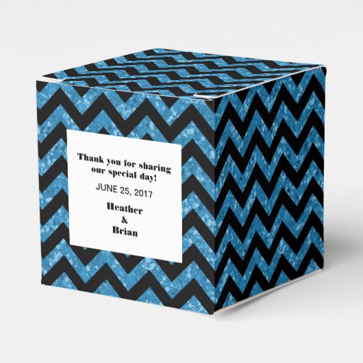 Blue Chevron Glitter Favor Box Bedankdoosjes (Voorkant Zijde)