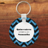 Blue Chevron Glitter Quinceañera Sleutelhanger (Voorkant)