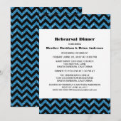 Blue Chevron Glitter Rehearsal Dinner Invite Kaart (Voorkant / Achterkant)